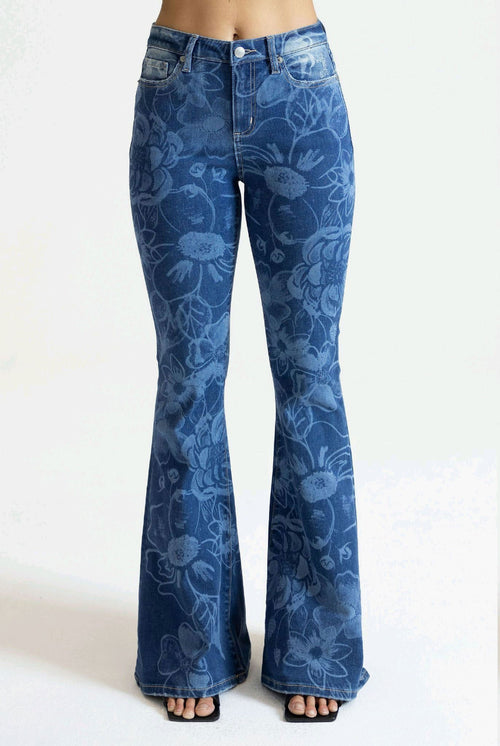 Miss Me M909Mid-Rise Flare Jeans – Flower Power in Denim